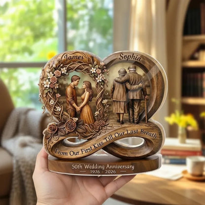 Personalized 50th Wedding Anniversary Infinity Wooden Plaque, Custom Golden Anniversary Wooden Block Keepsake WD0778