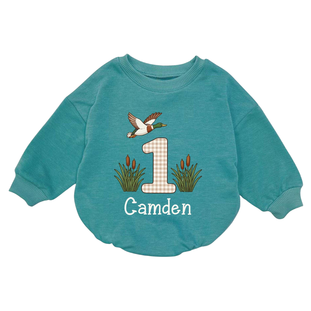 Custom One Mallard Duck Baby Romper Sweatshirt, Custom First Birthday Mallard Duck Baby Romper Sweatshirt BB0852