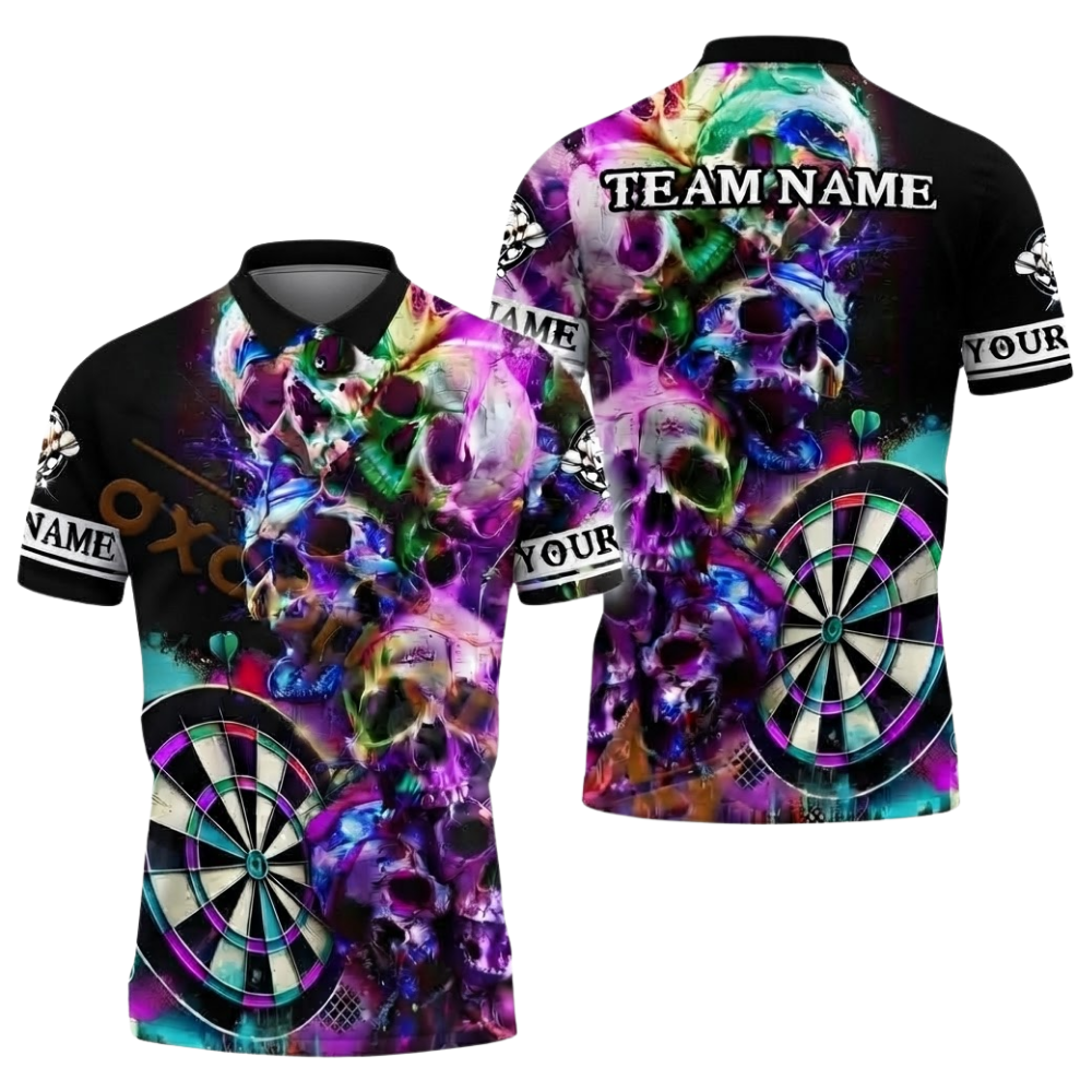 Custom Skull Multicolor Darts Men Polo Shirt, Custom Team Skull Dart Shirt DZ0140