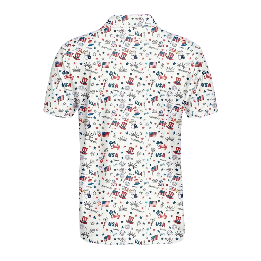 USA Flag Independence Pattern Men Golf Polo Shirt, Patriotic Golf Shirt For 4th Of July GE0509