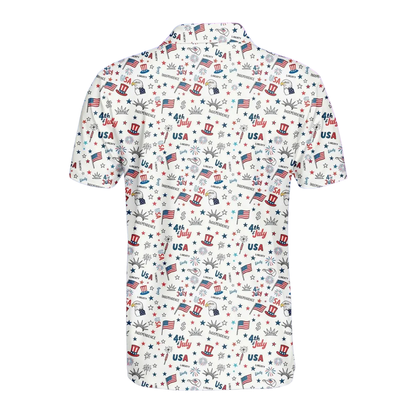 USA Flag Independence Pattern Men Golf Polo Shirt, Patriotic Golf Shirt For 4th Of July GE0509