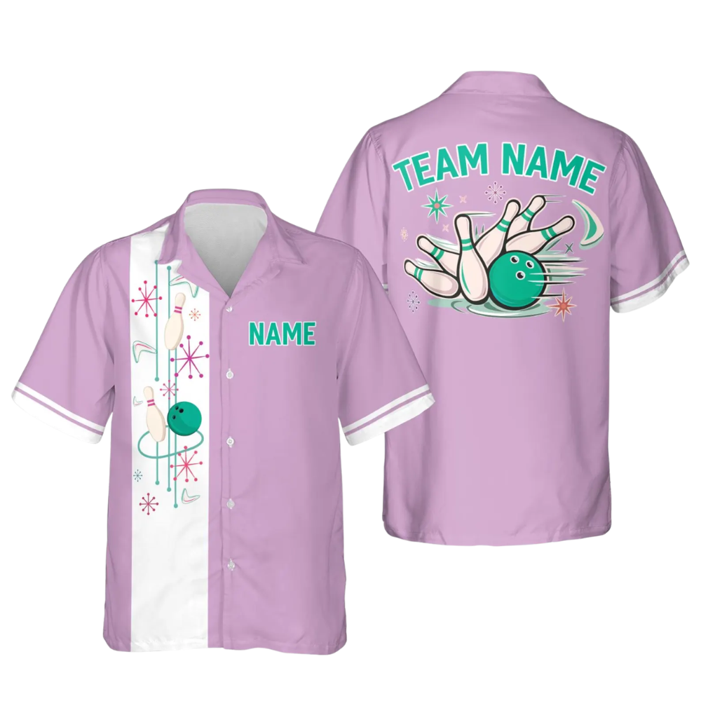 Custom Retro Pink Bowling Hawaiian Shirt For Men Women, Custom Retro Bowling Team Shirts BE0184
