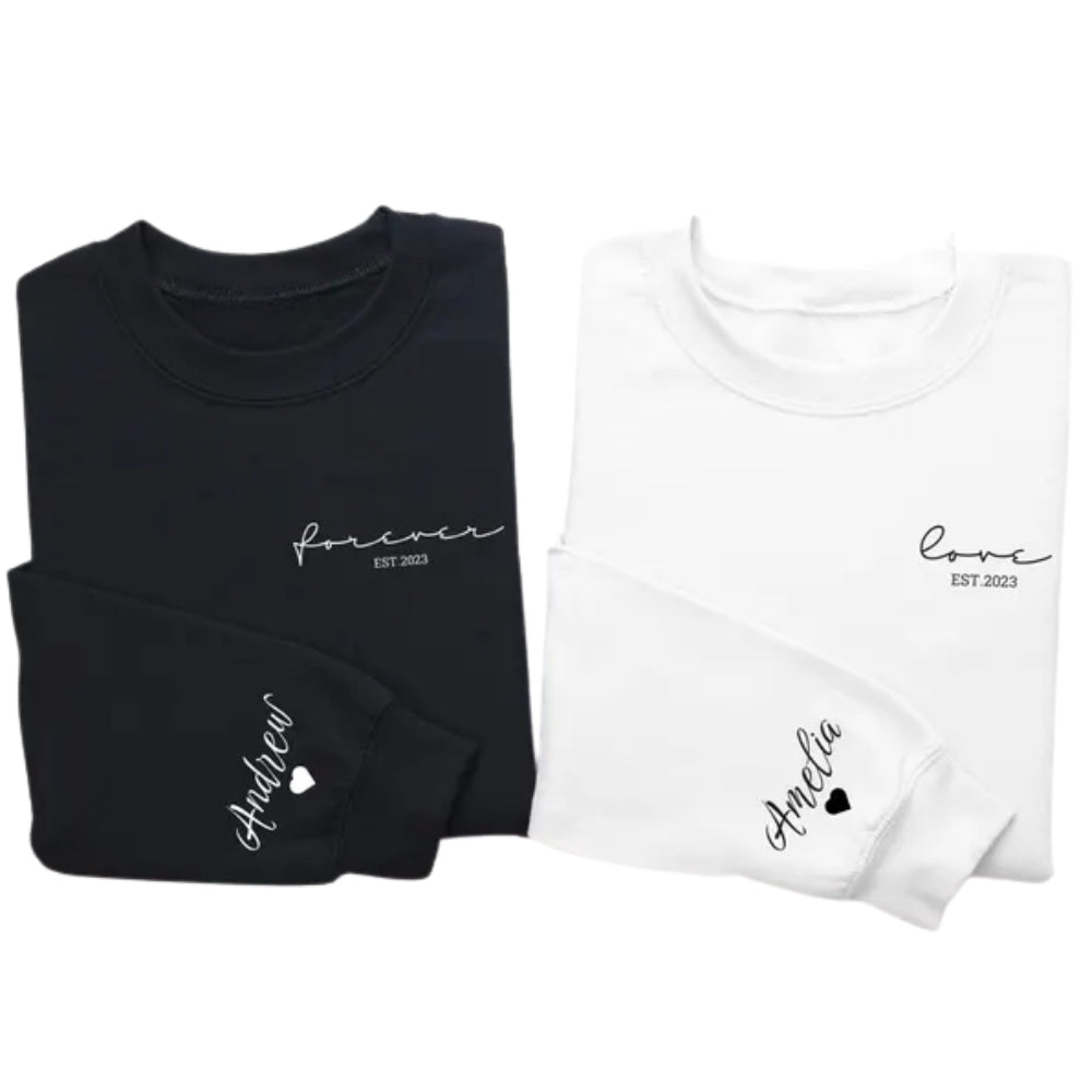 Custom Forever & Love Matching Couple Sweatshirts, Custom Couple Sweatshirt For Valentine Anniversary 2D0830