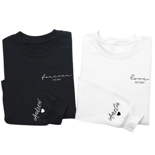 Custom Forever & Love Matching Couple Sweatshirts, Custom Couple Sweatshirt For Valentine Anniversary 2D0830