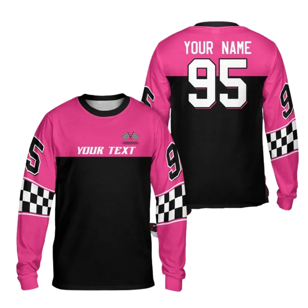 Custom Checkered Black Red Racing Motocross Long Sleeve Jersey Mens, Custom Checker Dirt Bike Shirts ME0031