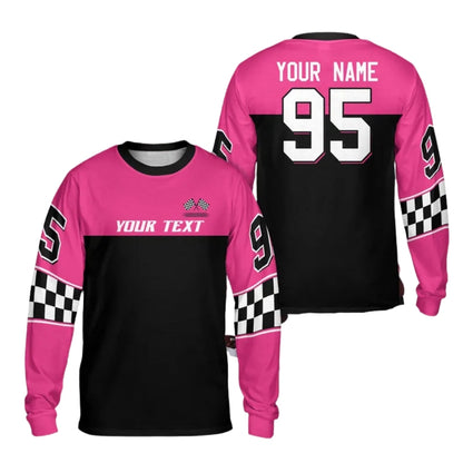 Custom Checkered Black Red Racing Motocross Long Sleeve Jersey Mens, Custom Checker Dirt Bike Shirts ME0031