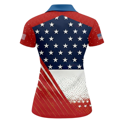 Red White Blue American Flag Women's Golf Polo Shirt, Patriotic 4th Of July Golf Shirt Women GZ0313
