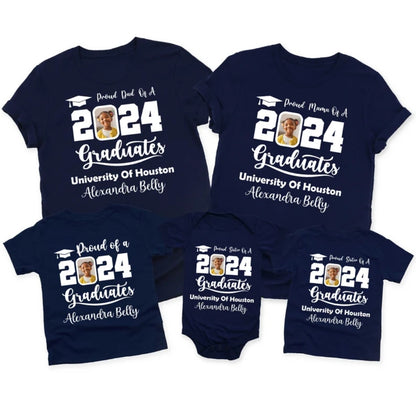 Custom Photo Matching Proud Graduate Family T Shirts, Custom Matching Family Shirts For Graduation ET0075