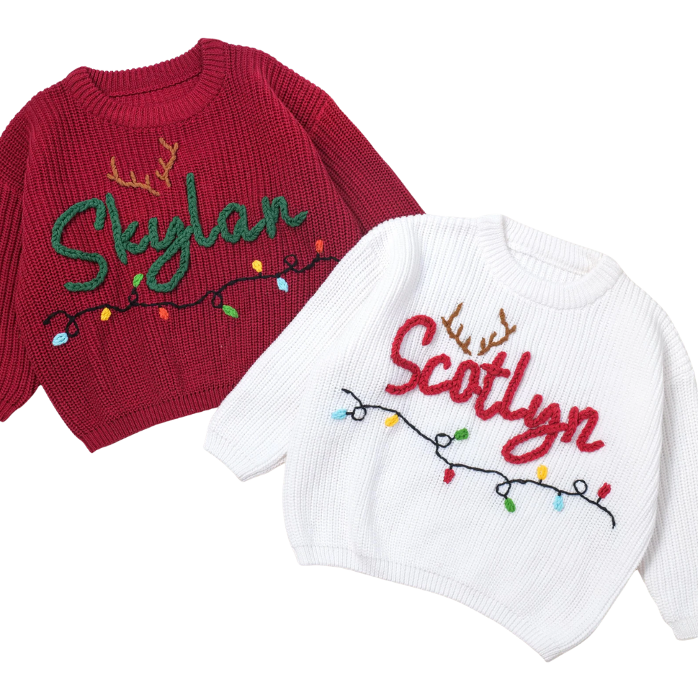 Custom Name Baby Christmas Embroidered Knit Sweater, Custom Xmas Embroidered Sweatshirt For Baby BB0900
