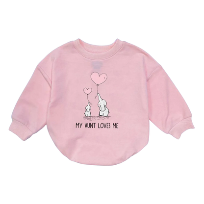 My Aunt Loves Me Baby Elephant Romper Sweatshirt, Aunt Baby Romper Sweatshirt BB0120