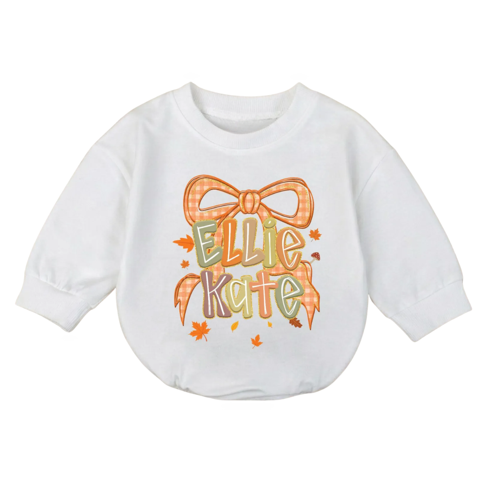 Personalized Thanksgiving Bow Baby Romper Sweatshirt, Custom Baby Name Romper Swearshirt For Thanksgiving BB0749