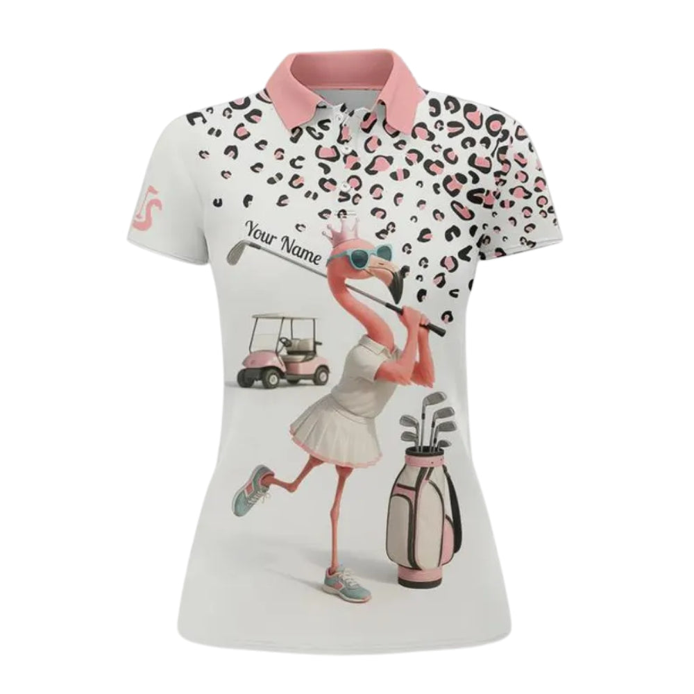 Talk Birdie To Me Custom Flamingo Golf Polo Shirt Womens, Custom Funny Flamingo Golf Shirts For Ladies GE0265