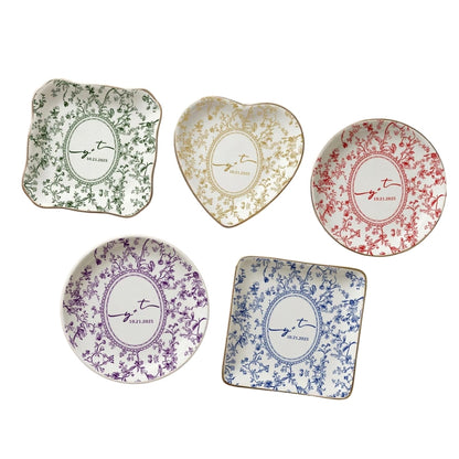 Custom Couple Initials And Date Jewelry Dish Toile De Jouy, Personalized Engagement Ring Dish WD0278