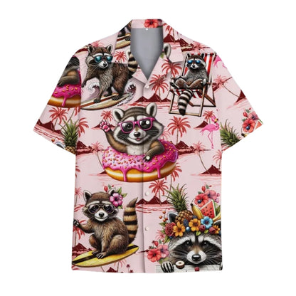 Raccoon Pink Donut Hawaiian Shirt For Men Women, Hawaiian Shirts For Raccoon Lovers HE0015