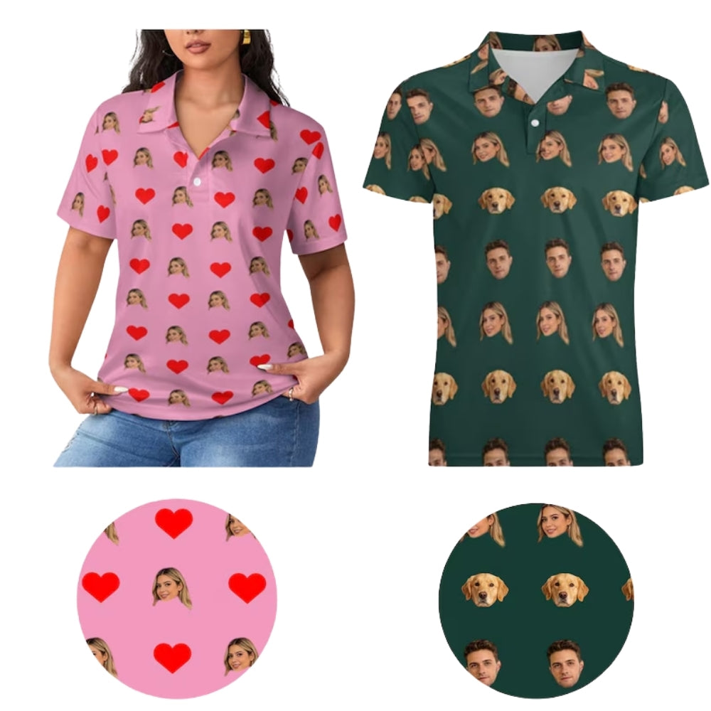 Men's Custom Face Golf Polo Shirts, Custom Photo Golf Shirts GE0395