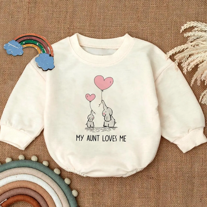 My Aunt Loves Me Baby Elephant Romper Sweatshirt, Aunt Baby Romper Sweatshirt BB0120