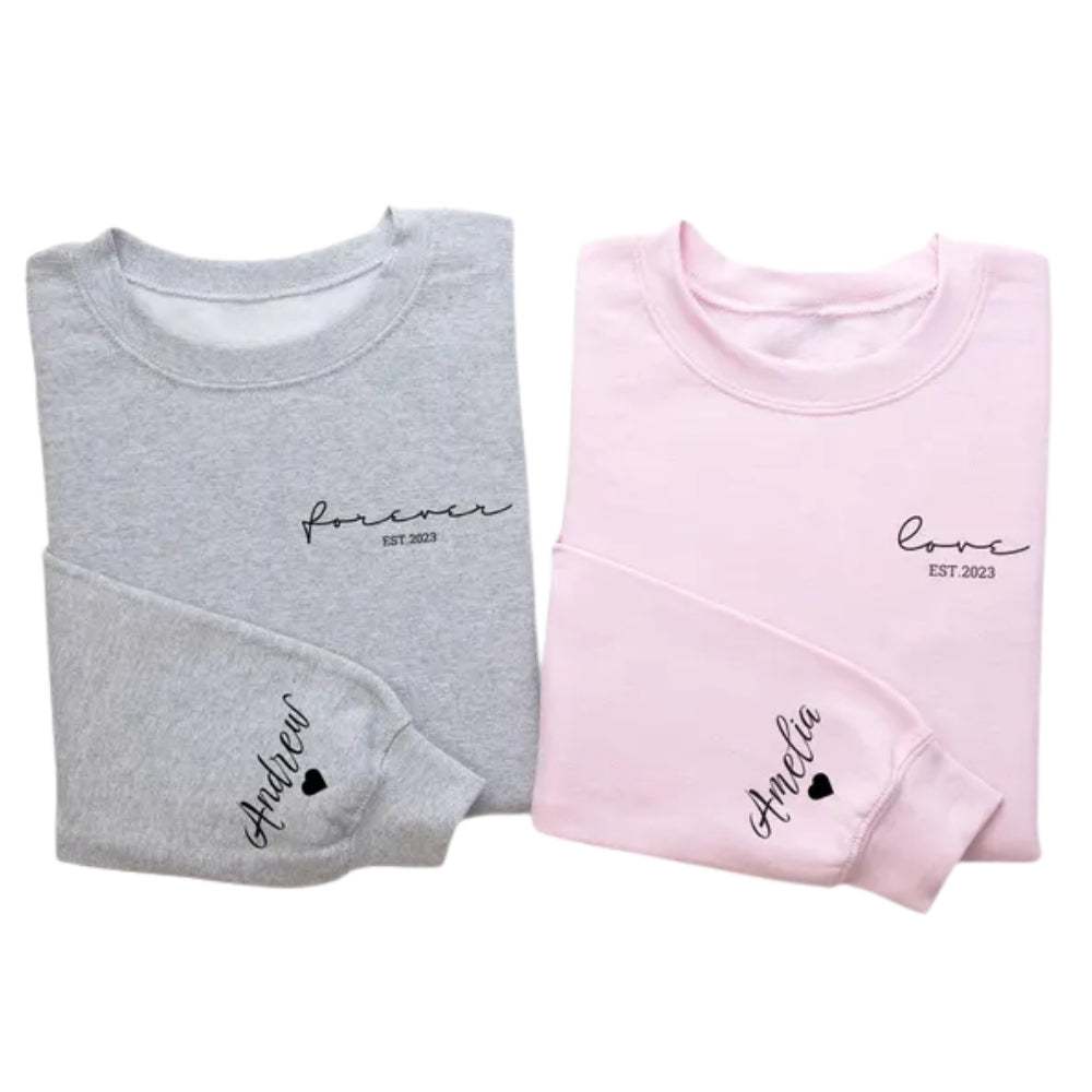 Custom Forever & Love Matching Couple Sweatshirts, Custom Couple Sweatshirt For Valentine Anniversary 2D0830