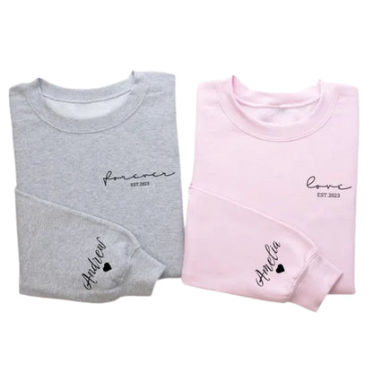 Custom Forever & Love Matching Couple Sweatshirts, Custom Couple Sweatshirt For Valentine Anniversary 2D0830