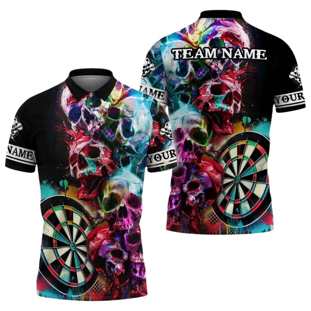 Custom Skull Multicolor Darts Men Polo Shirt, Custom Team Skull Dart Shirt DZ0140