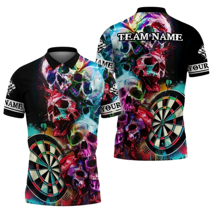 Custom Skull Multicolor Darts Men Polo Shirt, Custom Team Skull Dart Shirt DZ0140