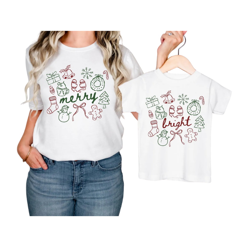 Merry And Bright Matching Christmas Sweatshirt For Mom Daughter, Family Christmas Sweatshirts ET1556