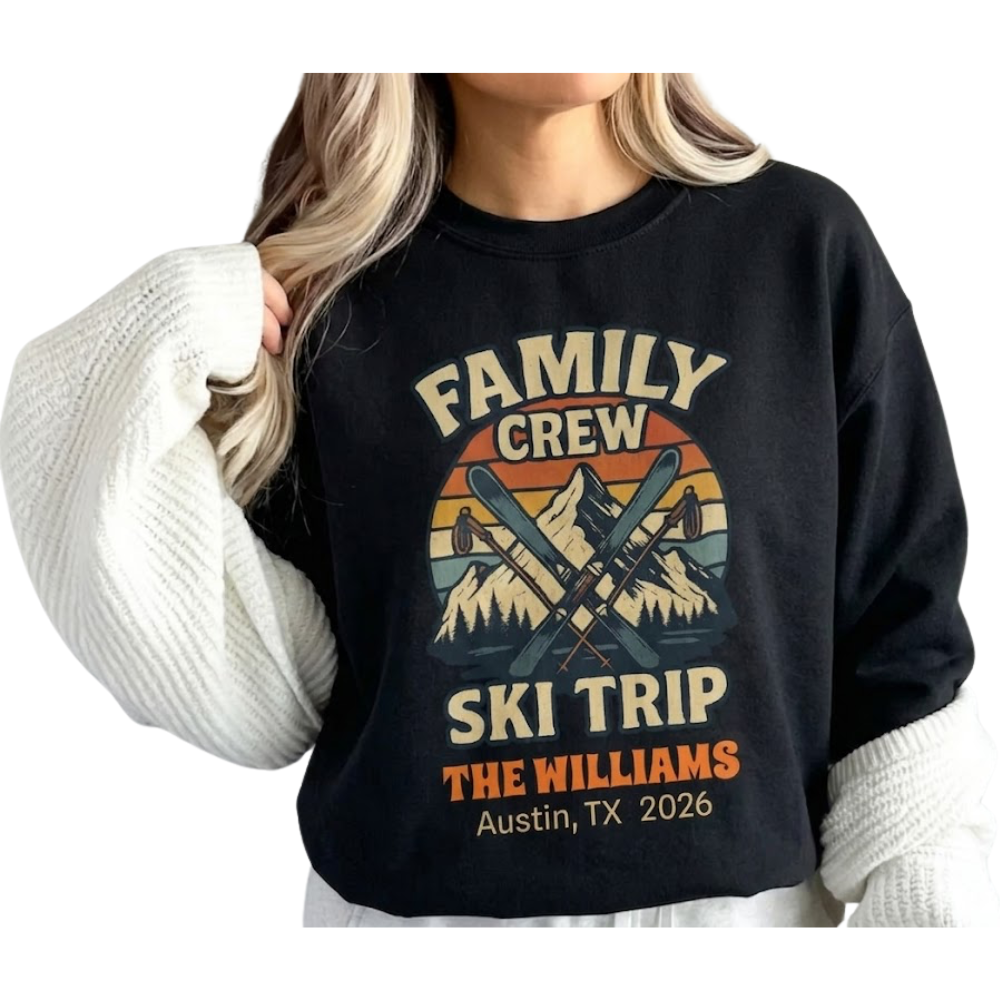 Family Crew Ski Trip Personalized Retro Matching Sweatshirts, Custom Ski Trip Family Sweatshirts ET1293