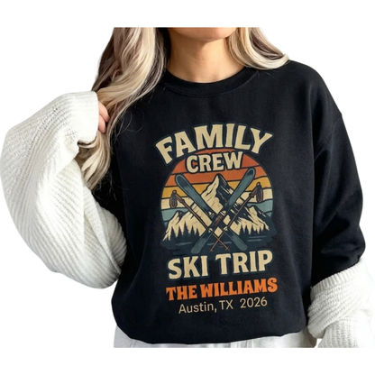 Family Crew Ski Trip Personalized Retro Matching Sweatshirts, Custom Ski Trip Family Sweatshirts ET1293