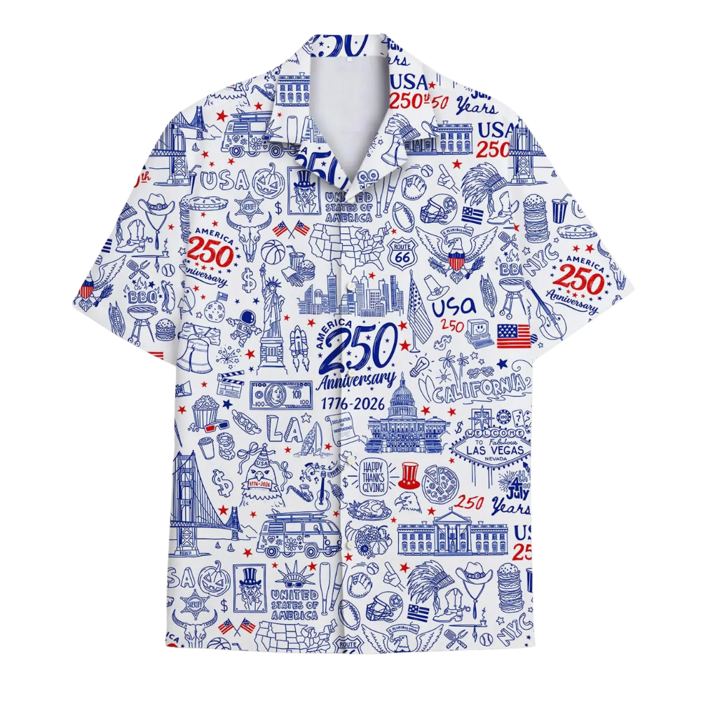 250th Anniversary America Blue White Hawaiian Shirt Men Women, 4th Of July Hawaiian Shirts HE0278