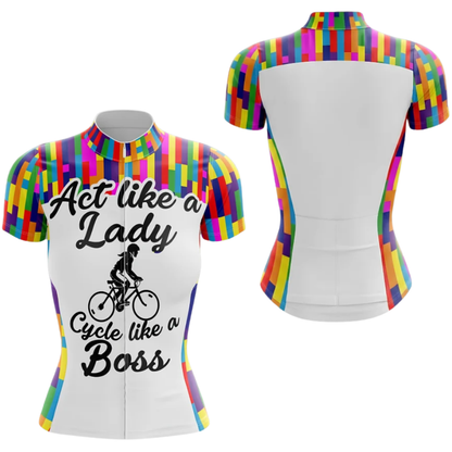 Act Like A Girl Cycle Like A Boss Cycling Short Sleeve Jersey For Ladies, Funny Colorful Cycling Jersey Womens CG0863