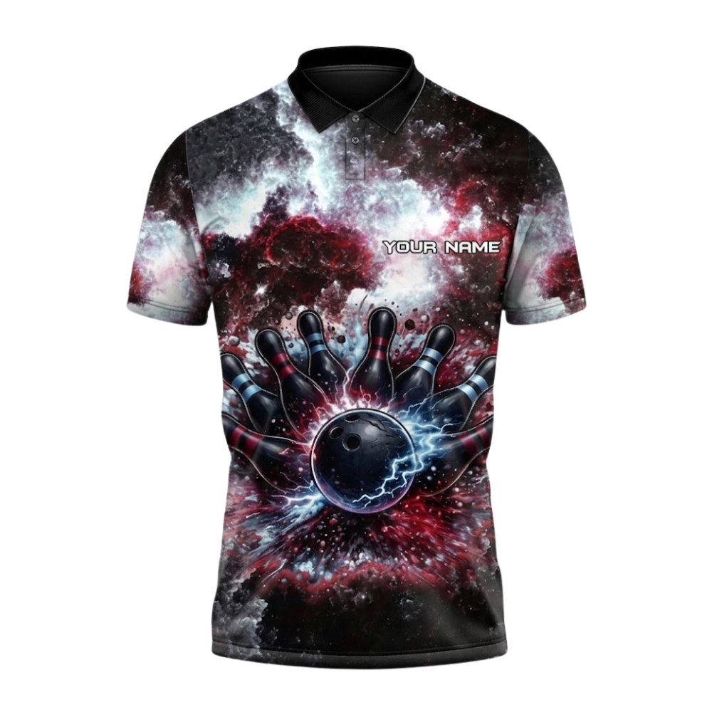 Custom Team Thunder Smoke Red Bowling Polo Shirt Men, Custom Bowling Shirt BZ0798
