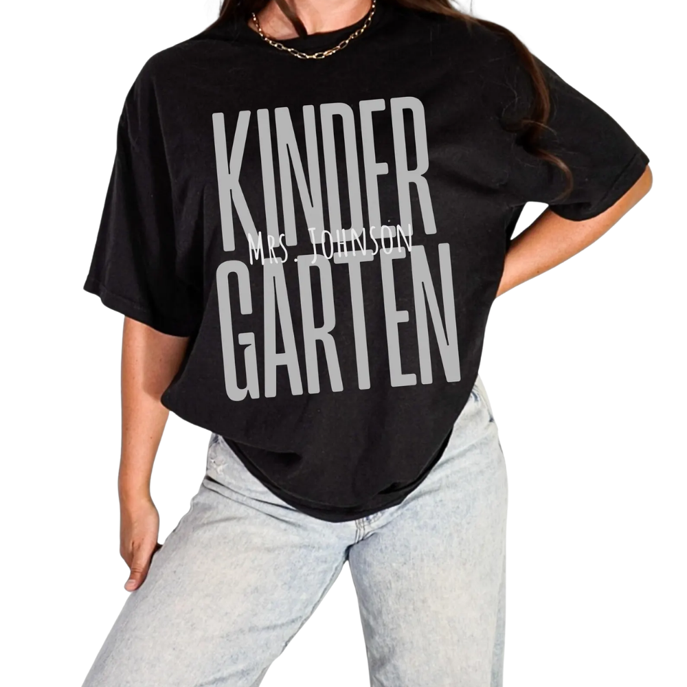 Kindergarten Personalized Matching Teacher T Shirt, Custom Name Kinder Teacher Shirts ET1047