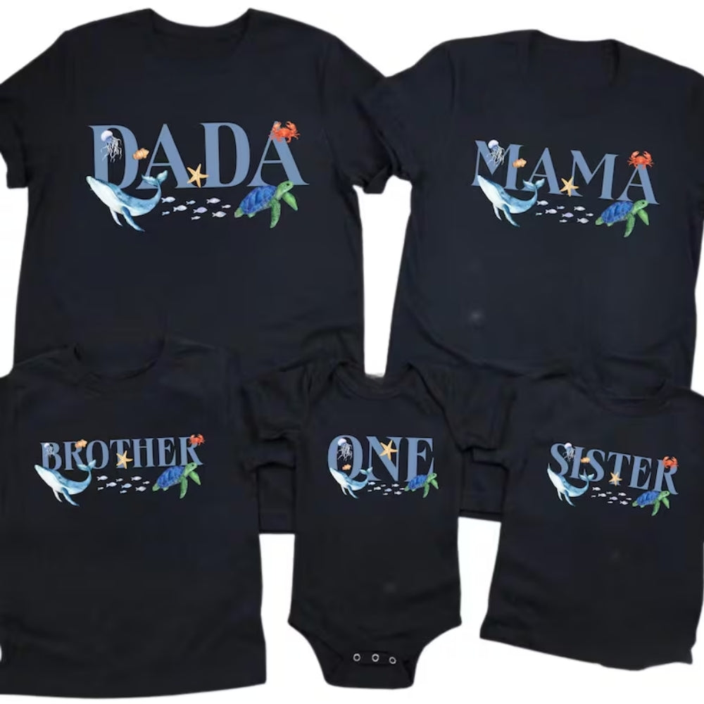 Custom Ocean Animal First Birthday Matching Family Shirt, Custom 1st Birthday Family Shirts ET0235