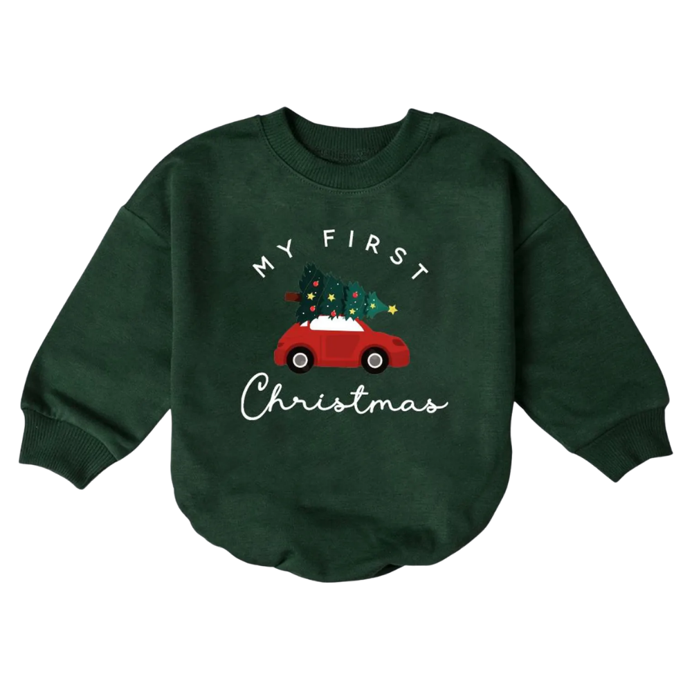 My First Christmas Red Car Christmas Tree Baby Romper Sweatshirt, First Christmas Baby Romper Sweatshirt BB0094