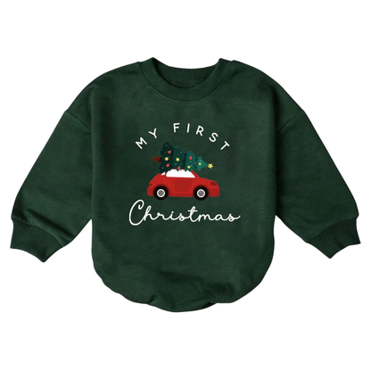 My First Christmas Red Car Christmas Tree Baby Romper Sweatshirt, First Christmas Baby Romper Sweatshirt BB0094