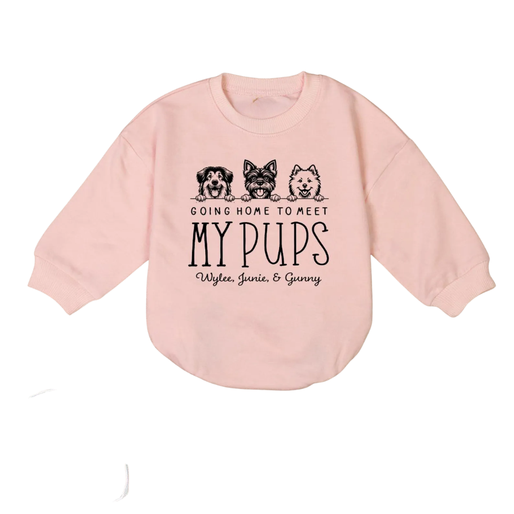 Going Home To Meet My Pups Custom Dog Baby Romper Sweater, Custom Dog Lover Baby Romper Sweatshirt BB0222