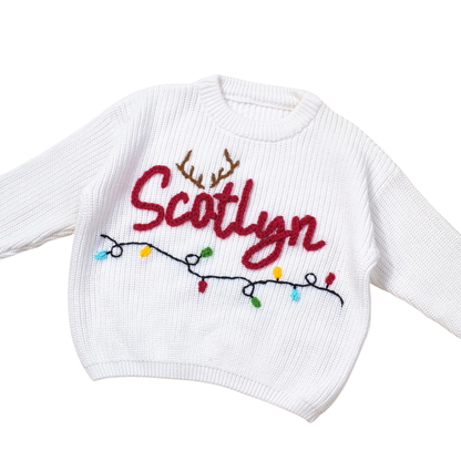 Custom Name Baby Christmas Embroidered Knit Sweater, Custom Xmas Embroidered Sweatshirt For Baby BB0900