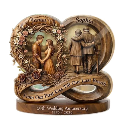 Personalized 50th Wedding Anniversary Infinity Wooden Plaque, Custom Golden Anniversary Wooden Block Keepsake WD0778