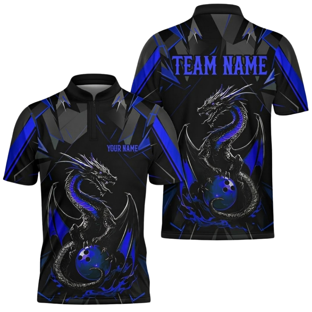 Custom Mens Dragon Bowling Jersey Black ANd Purple, Custom Dragon Bowling Team Shirts BZ0496