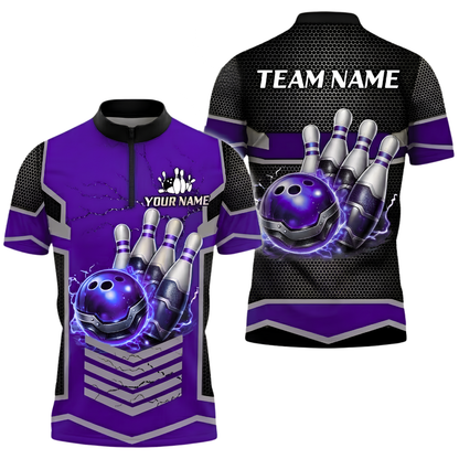Custom Team Blue Thunder Bowling Jersey For Men, Custom Bowling Team Shirts BZ0661