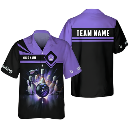 Custom Team Black Pink Lightning Bowling Hawaiian Shirt For Men Women, Custom Team Bowling Shirts BZ0530