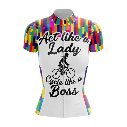 Act Like A Girl Cycle Like A Boss Cycling Short Sleeve Jersey For Ladies, Funny Colorful Cycling Jersey Womens CG0863