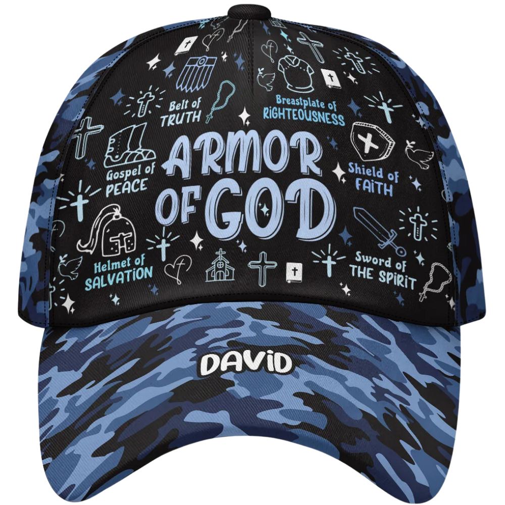Armor Of God Custom Blue Camo Baseball Cap, Custom Christian Faith Hats CP0589