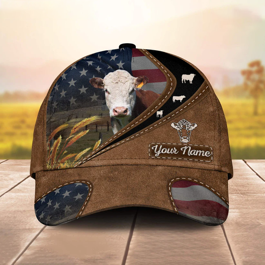 Hereford Leather Pattern American Customized Name Cap CA0144