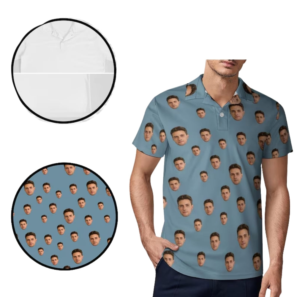 Men's Custom Face Golf Polo Shirts, Custom Photo Golf Shirts GE0395