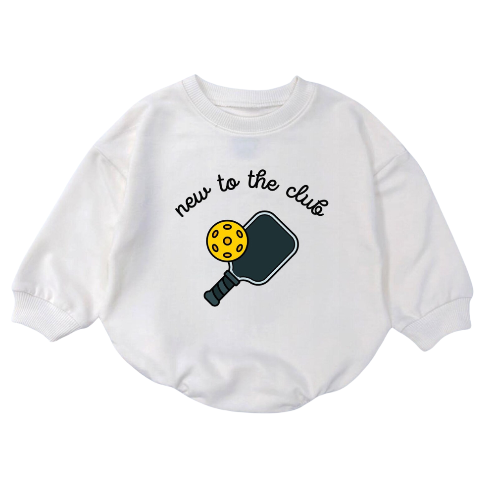 New To The Club Pickleball Baby Romper Sweatshirt, Baby Pickleball Sweatshirt Romper BB0853