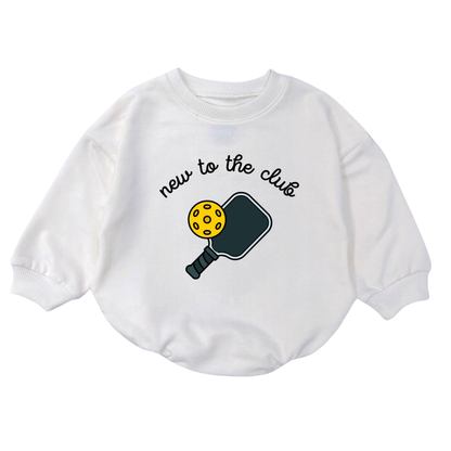 New To The Club Pickleball Baby Romper Sweatshirt, Baby Pickleball Sweatshirt Romper BB0853