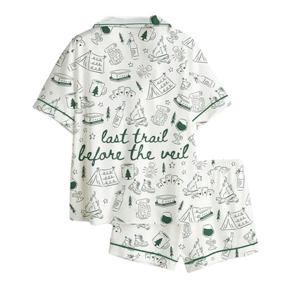 Last Trail Before The Veil Camp Bachelorette Pajamas Set, Camp Bachelorette Mountain PJs For Bride Bridesmaid WD0190