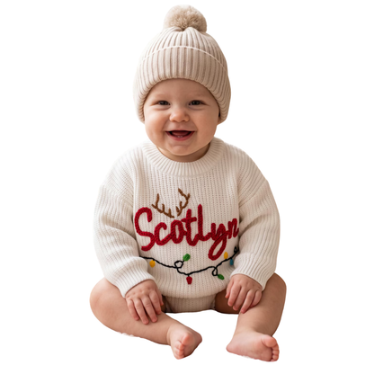 Custom Name Baby Christmas Embroidered Knit Sweater, Custom Xmas Embroidered Sweatshirt For Baby BB0900