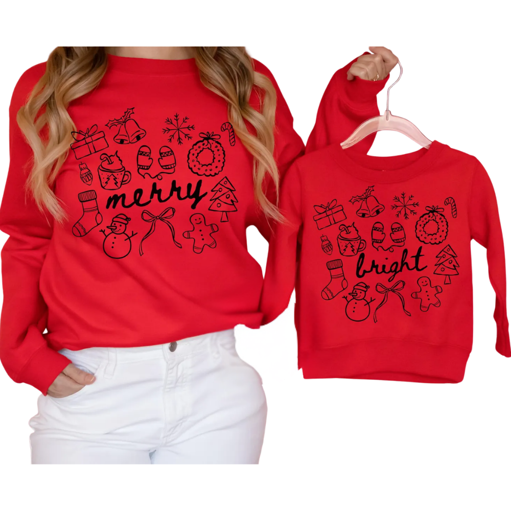 Merry And Bright Matching Christmas Sweatshirt For Mom Daughter, Family Christmas Sweatshirts ET1556