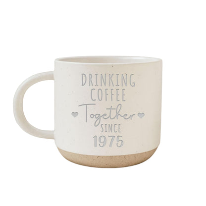 Drinking Coffee Together Personalized 50th Golden Wedding Anniversary Pottery Mug, Custom 50th Anniversary Coffee Mug WD0063